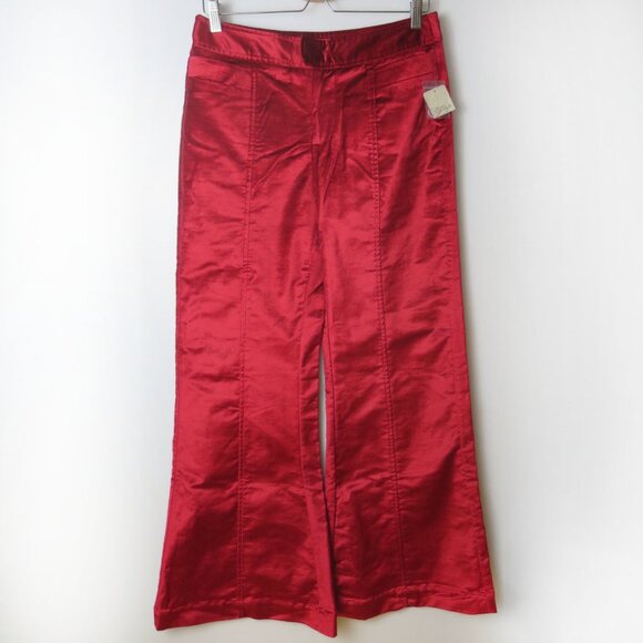 Free People Walk With You Velvet Flare Trouser in Cherry Juice Red Size 8 - Picture 3 of 11